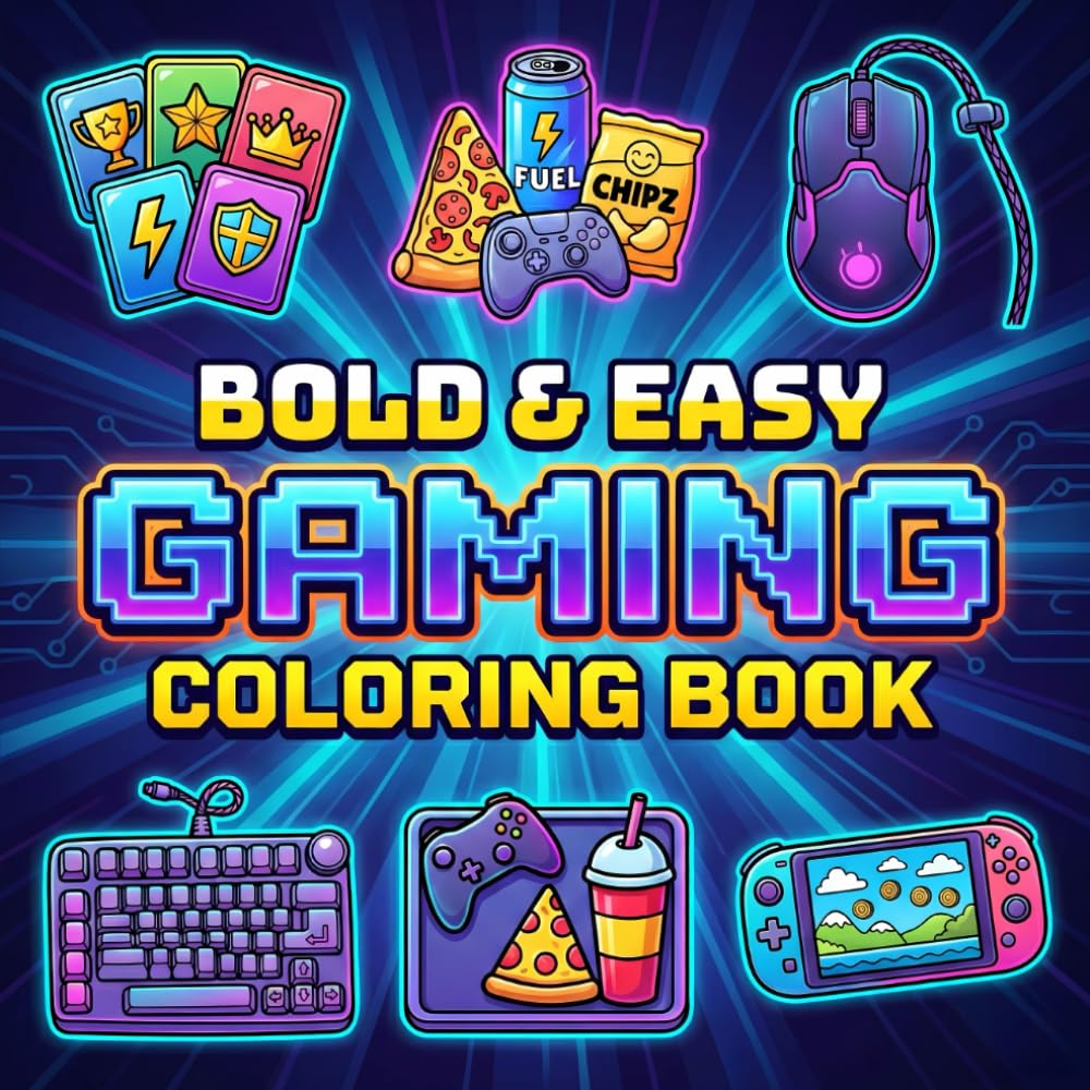 Bold & Easy Gaming Coloring Book: Retro Arcade Fun With Gamepads, Handhelds, Streaming Corners, And Simple Scenes To Relax And Create