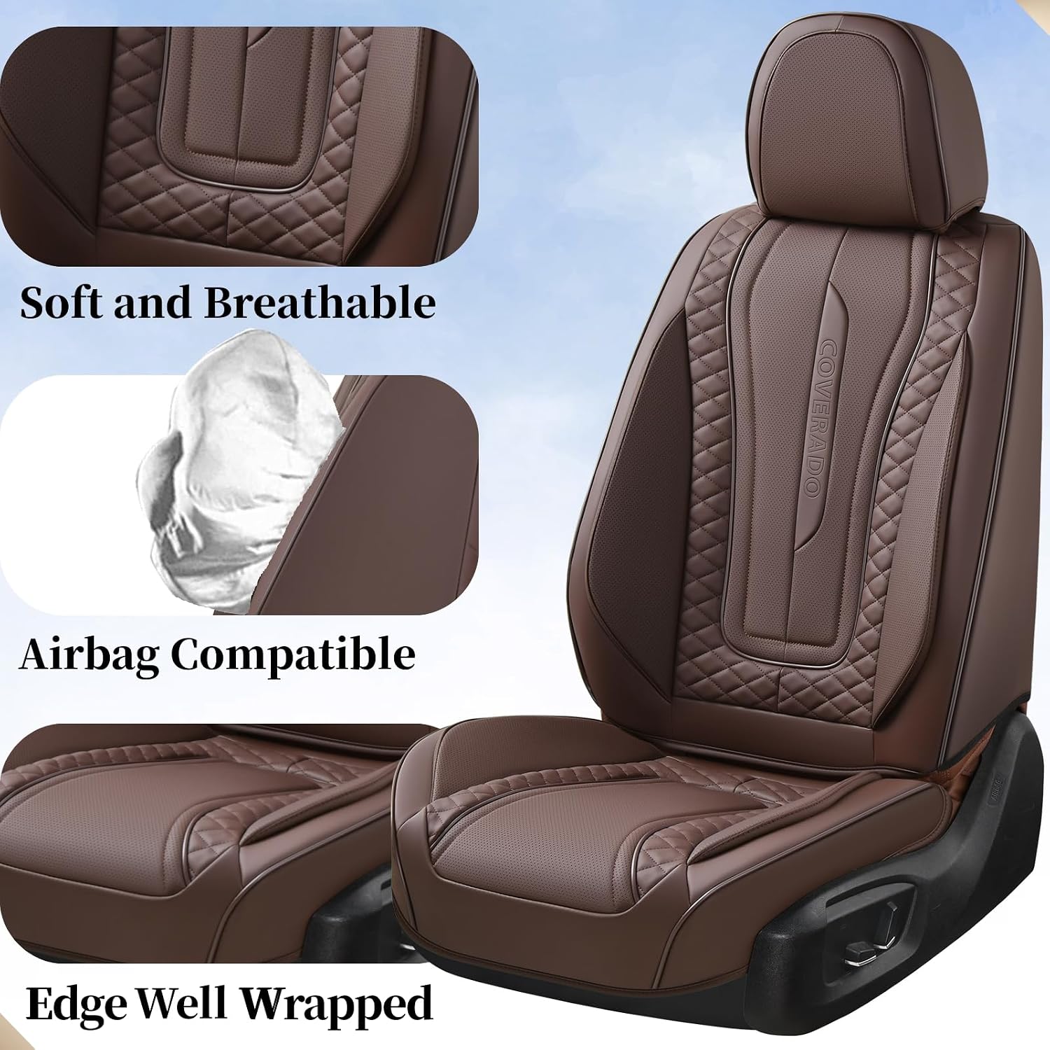 Coverado Car Seat Covers Full Set, Front Seat Cover and Back Seat Covers for Cars, Faux Leather Waterproof Seat Covers, Car Seat Protectors, Automotive Seat Covers Universal for Most Vehicles Coffee