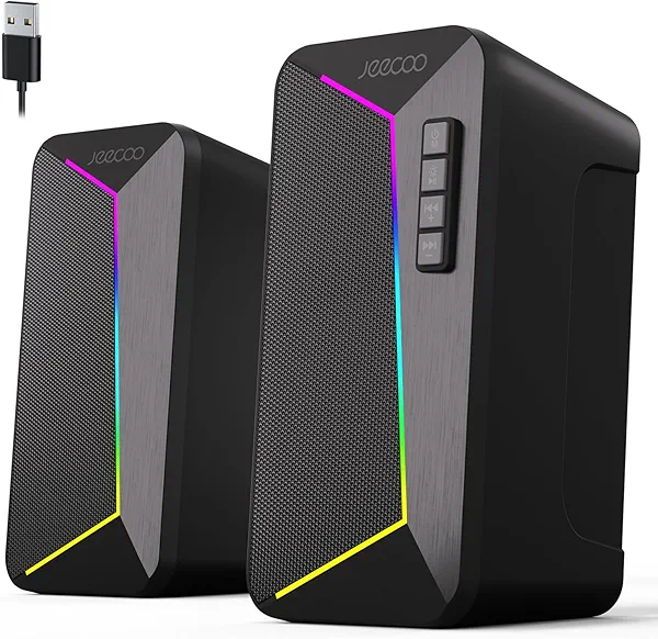 Jeecoo M30 Bluetooth Computer Speakers, RGB PC Gaming Speakers for Desktop with Crisp Stereo Sound, Dynamic LED Modes, Easy-Access Control, 10W - USB-Powered (Not 3.5mm Aux)