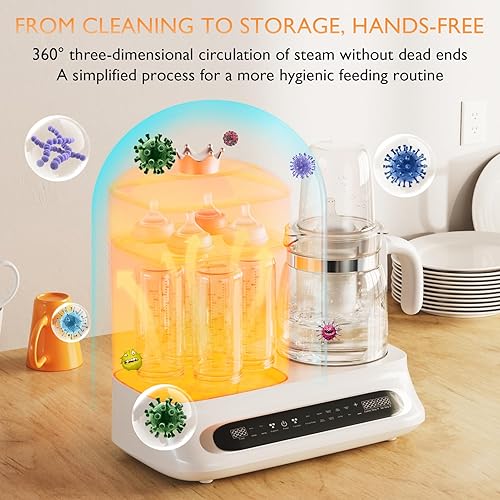 Miniatura 5 de Calentador de biberones y vaporizador, hervidor de fórmula de 44 onzas con secado y vapor, calentador de biberones multifunción para leche materna,