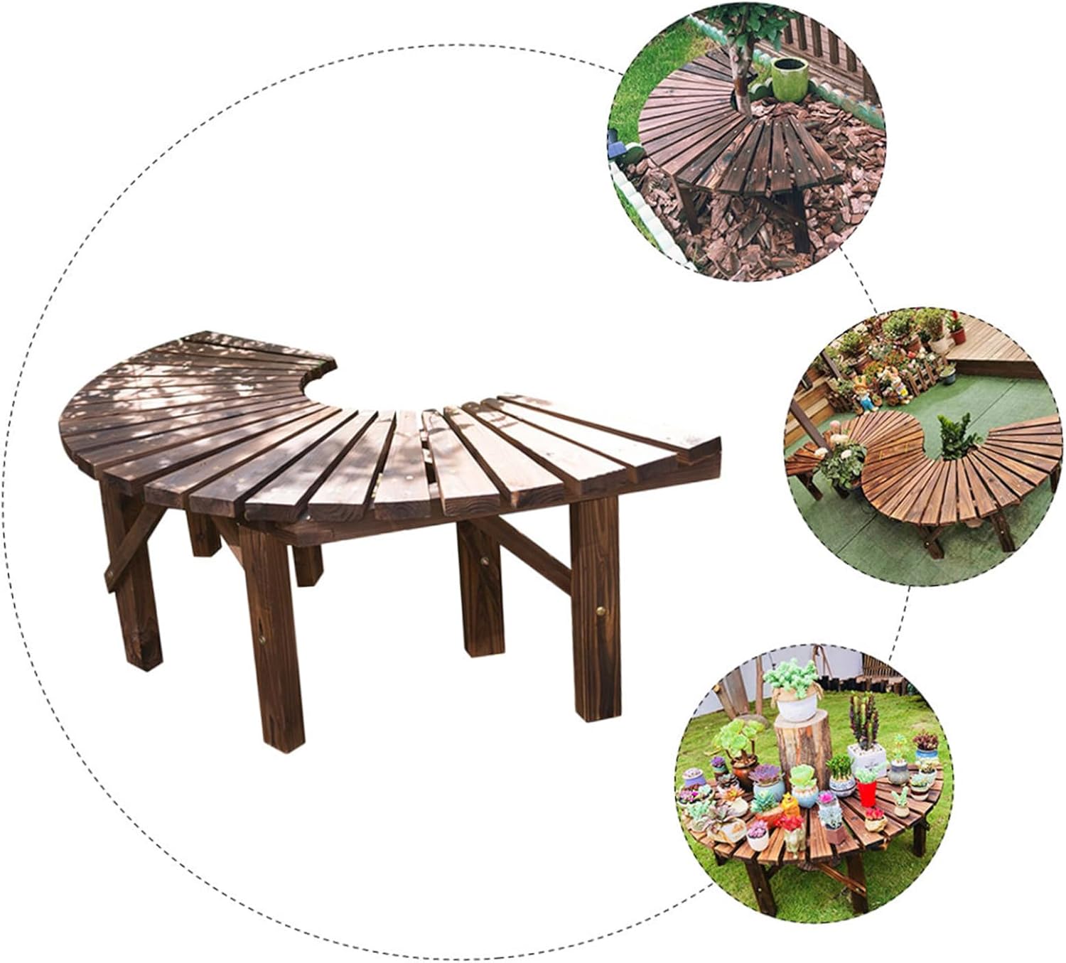 TOYANDONA Outdoor Wooden Bench with Flower Pot Storage Rack Park Leisure Seating for Garden and Patio Solid Wood Design for Outdoor Planters and Relaxation