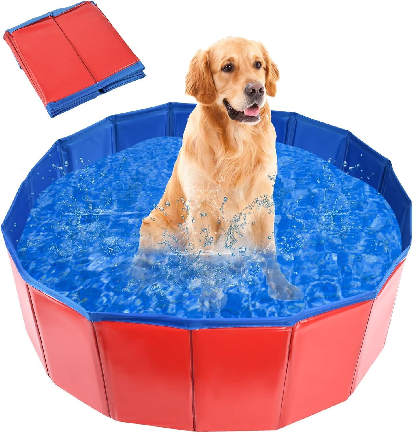 Foldable Dog Paddling Pool, 60 x 20 cm Collapsible Pet Bath Tub, Non-Slip PVC Dog Swimming Pool for Dogs, Cats and Kids, Indoor & Outdoor