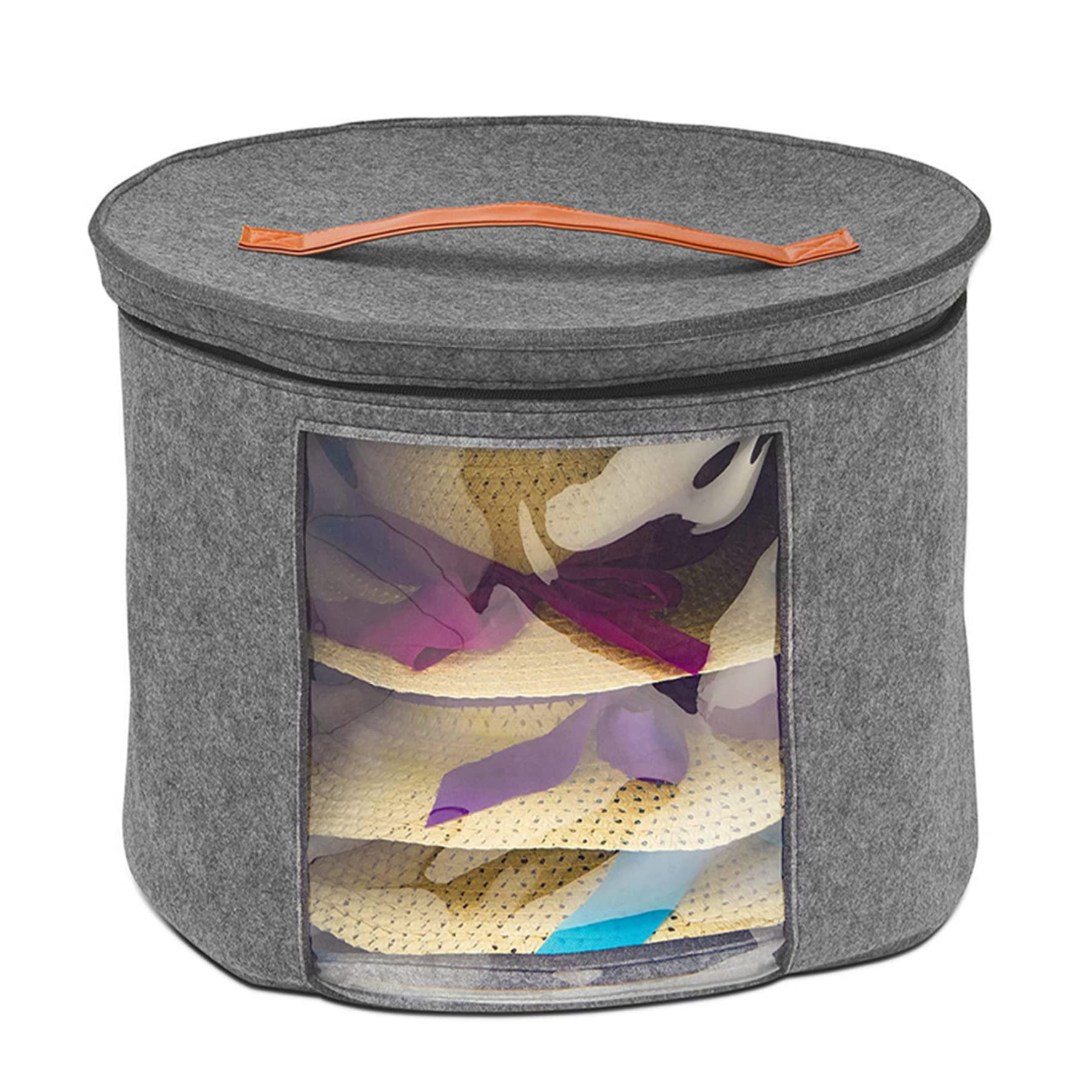 StaZamor 43x43x26cm Foldable Round Hat Storage Box with Lid & Handle, Travel Hat Organiser Bag for Brim Hats, Versatile Toy Storage Container