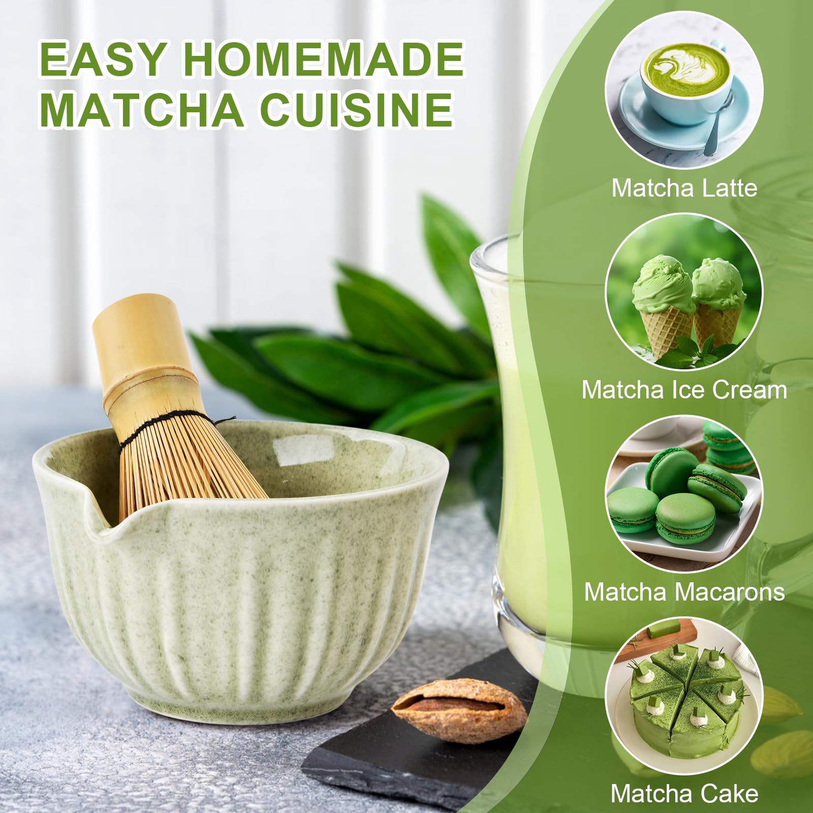 Matcha Kit Giapponese 5 Pezzi, Set da Tè Matcha con Ciotola per Matcha, Frusta per Matcha, Supporto Chasen, Cucchiaio e Setaccio Inox – Matcha Set Idea Regalo Elegante per Cerimonia del Tè