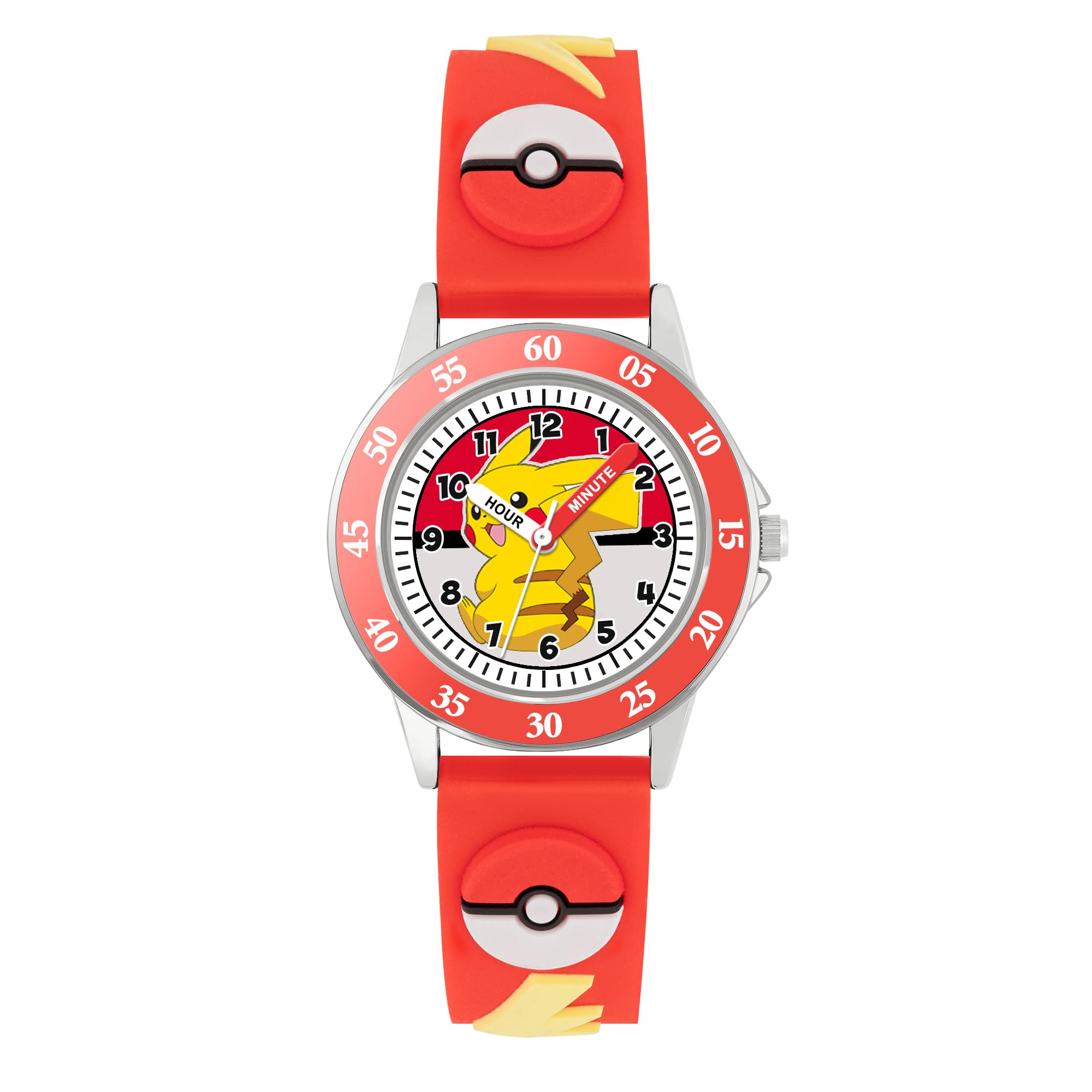 Peers Hardy Pokemon Kids Time Teacher - Pulsera de Silicona 3D en Rojo para Aprender a Decir Hora POK9074
