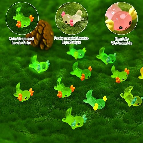 Miniatura 3 de Fuyamp 40 piezas de mini ajolote luminoso de resina en miniatura que brillan en la oscuridad diminutos ajolote figuras para paisaje, acuario, casa