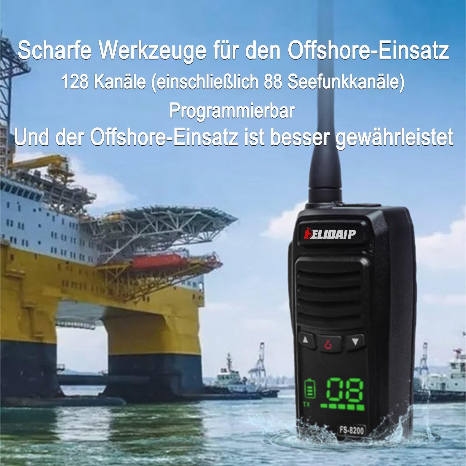 FS-8200 VHF Funkgerät IP68 Wasserdicht Walkie Talkie Schwimmende | 2500mAh Wiederaufladbar USB-C, 128 Kanäle, 5W Handfunkgerät für Bootfahren Angeln Kajakfahren Outdoor(Schwarz, 1 Stück)