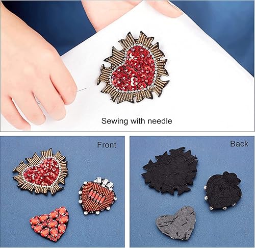 Miniatura 3 de 9 piezas de parches con cuentas de diamantes de imitación de corazón, apliques de diamantes de imitación rojos, 3 estilos para elegir adornos de