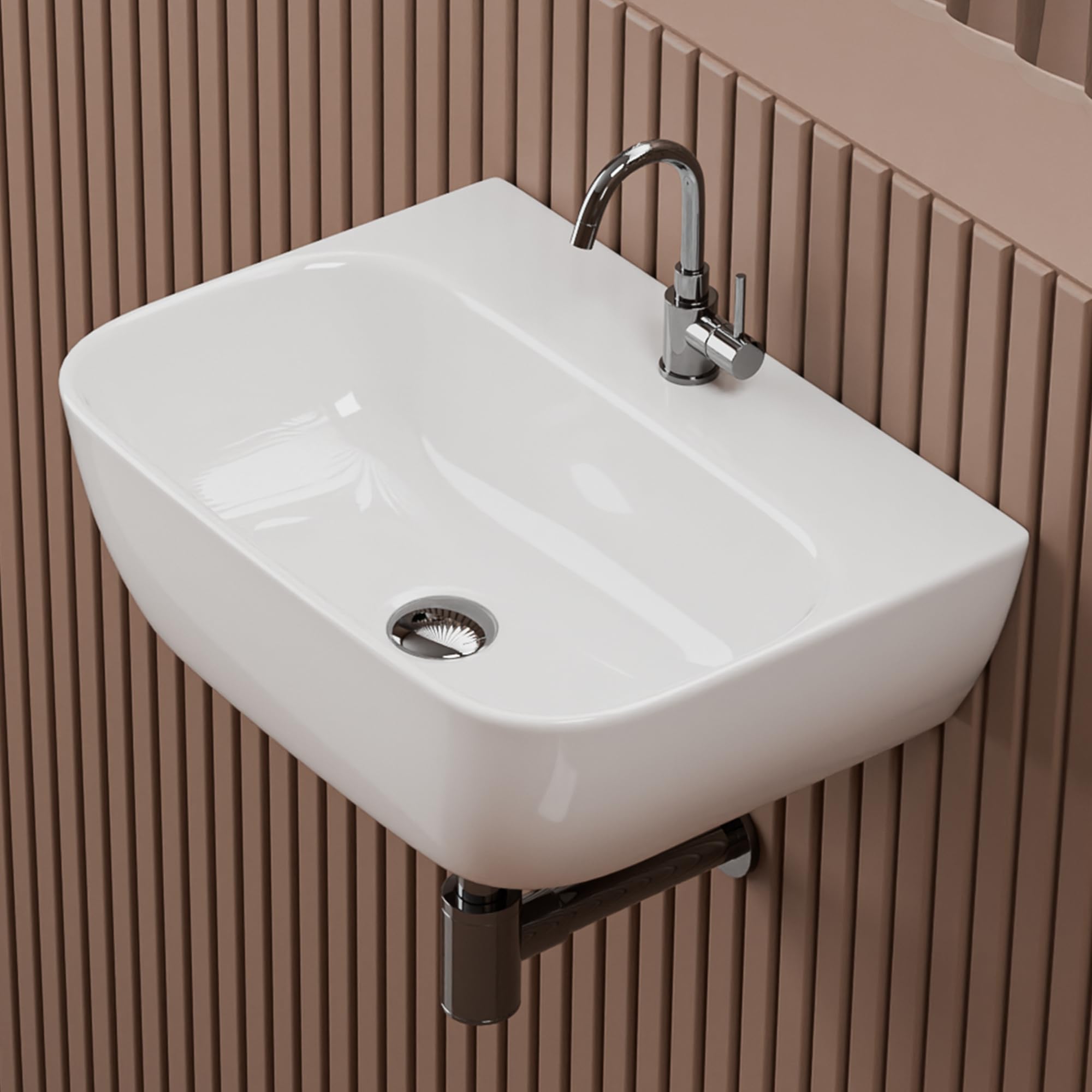 Syon Premium Ceramic Table Top & Wall Mount Wash Basin | Wall Hung Wash Basin | wall Mounted Bathroom Sink for Home, Restaurent (17 x 12 inch)