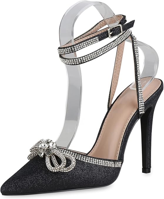 glitzer pumps schwarz strass schleife