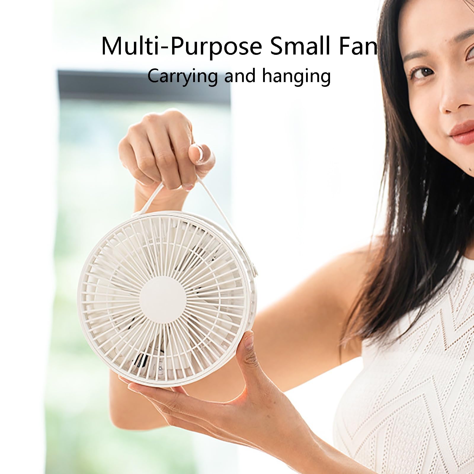 Ventilatore da tavolo portatile ricaricabile con luce notturna, ultra silenzioso, 5 velocità, design compatto per ufficio, dormitorio, viaggi, mini ventilatore pieghevole USB (bianco)