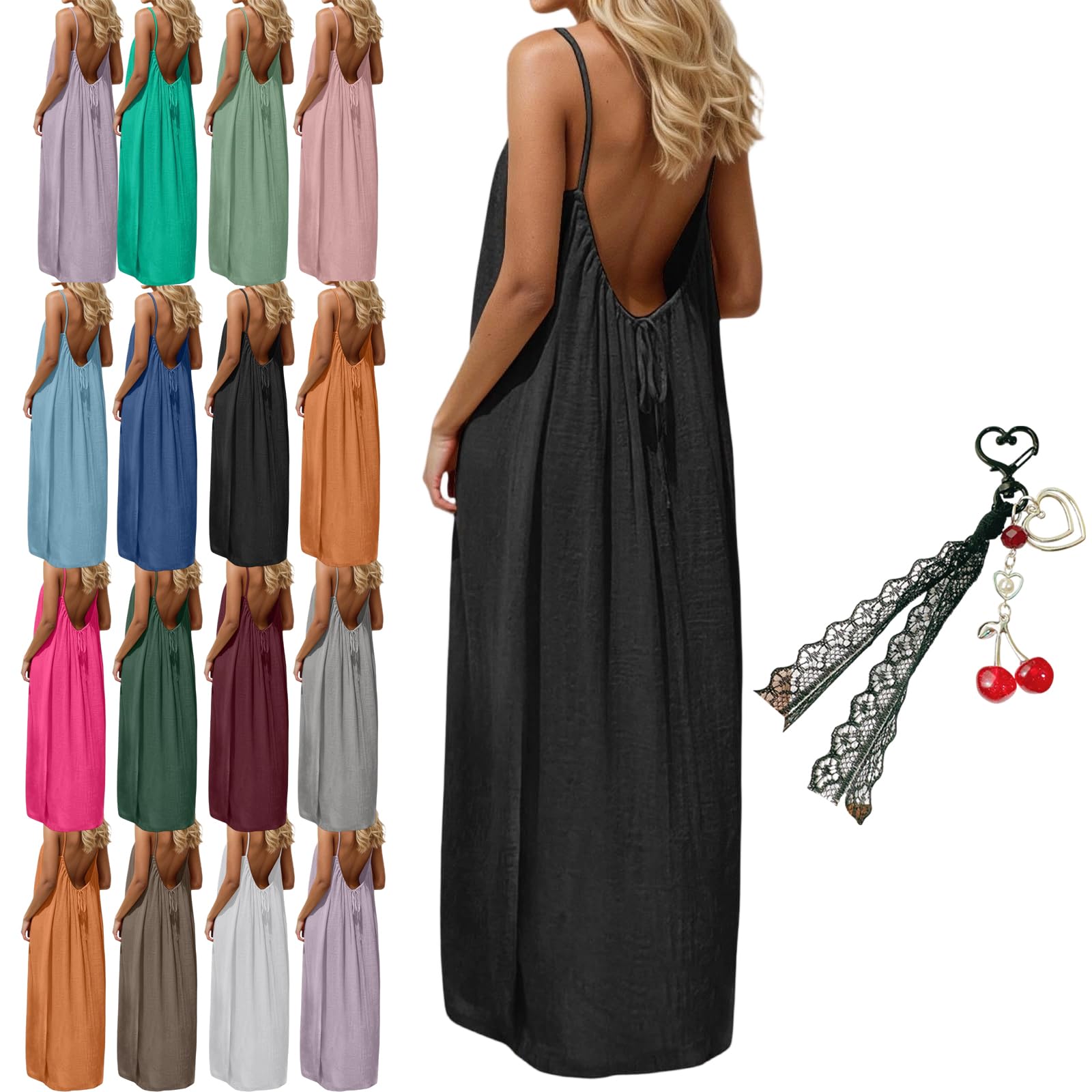 2026 Backless Cami Dresses for Women Cami Lounge Dress Backless Solid Color Sleeveless House Dress Long Sundress with Back Tie