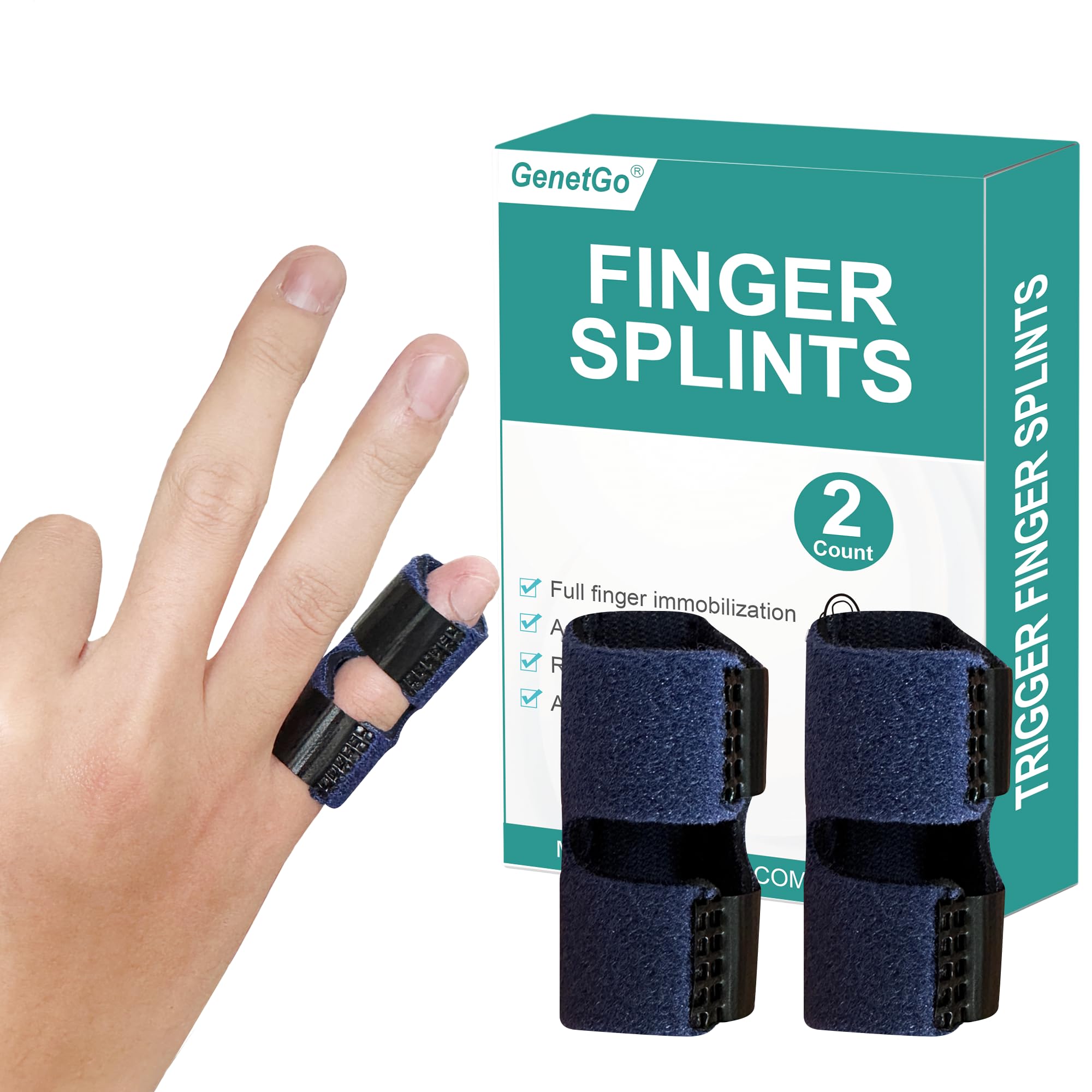 GenetGo Small Trigger Finger Splint - 2 Pack Pinky Finger Brace for Finger Fracture, Stabilizing Knuckles and Sports Injuries