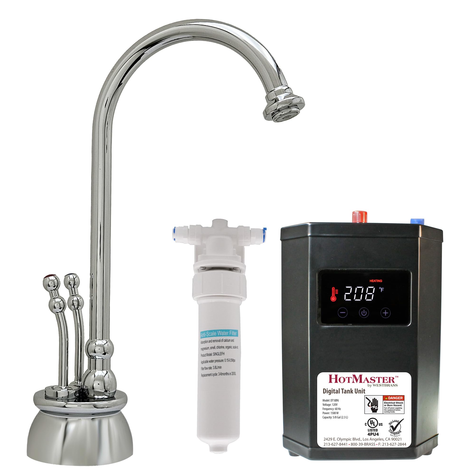 Westbrass DT1F262-05 Docalorah 10" 2-Handle Hot and Cold Water Dispenser Faucet with Digital Tank and Filter, Polished Nickel