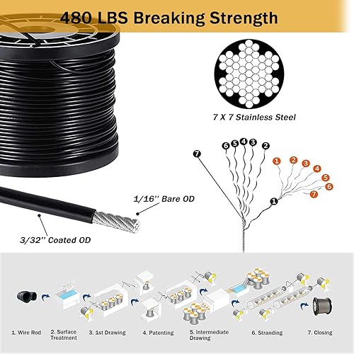 Miniatura 2 de Bernoi - Kit de suspensión de luces para exteriores, cable guía de luz para exteriores, cuerda de alambre 304 de acero inoxidable recubierta de 170