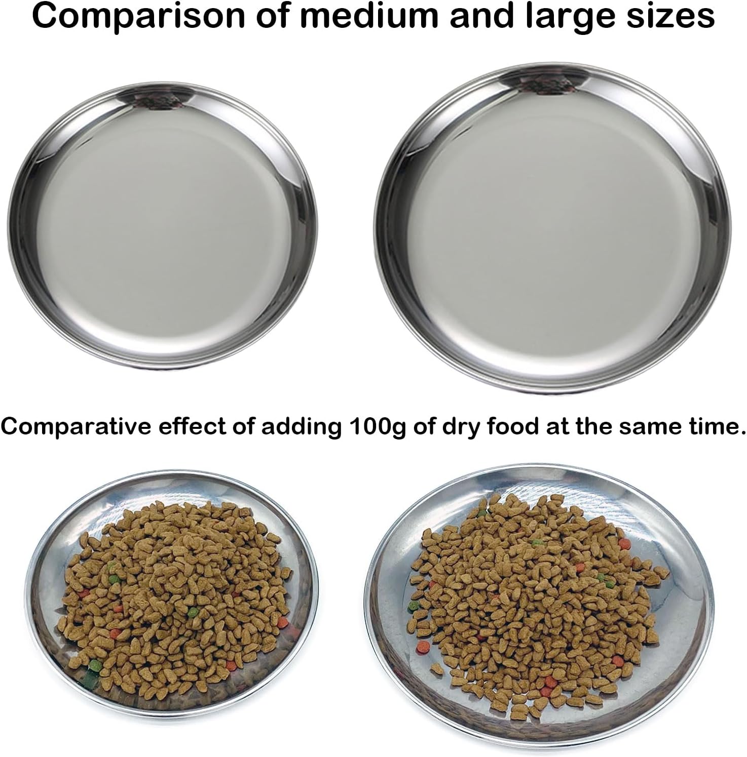 キャットフードディッシュ、ステンレススチール浅いボウルリリーフウィスカー疲労キャットプレートノンスリップマット付きベーシックメタルデ