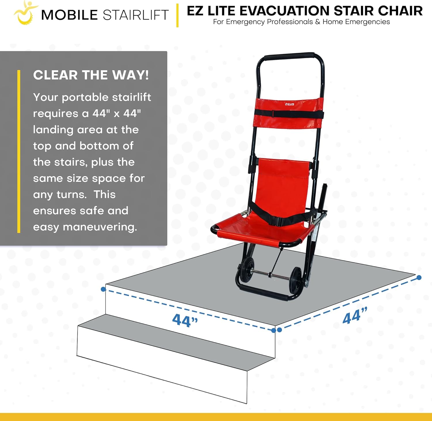Close-up of the EZ LITE Evacuation Stair Chair tracks engaging with a stair step