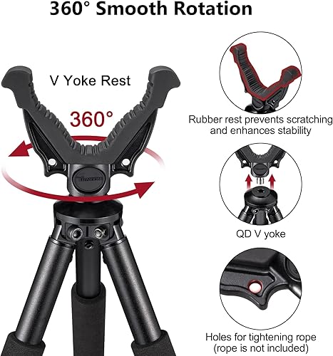 Miniatura 9 de Trakiom Shooting Tripods for Rifles, Shooting Sticks for Hunting, Hunting Rifle Tripod with 360 Rubber V Yoke Rest, Lightweight and Sturdy Aluminum