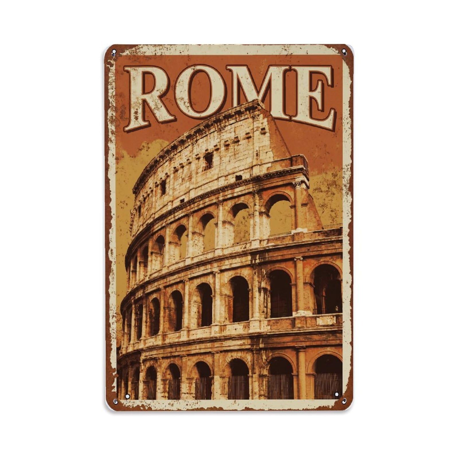 Vintage Travel Rome Colosseum Ancient Amphitheater Rusted Italy Metal Tin Sign Plaque Wall Decor for Cafe, Club Bar, Office, Home Garden Metal Poster 8x12Inch