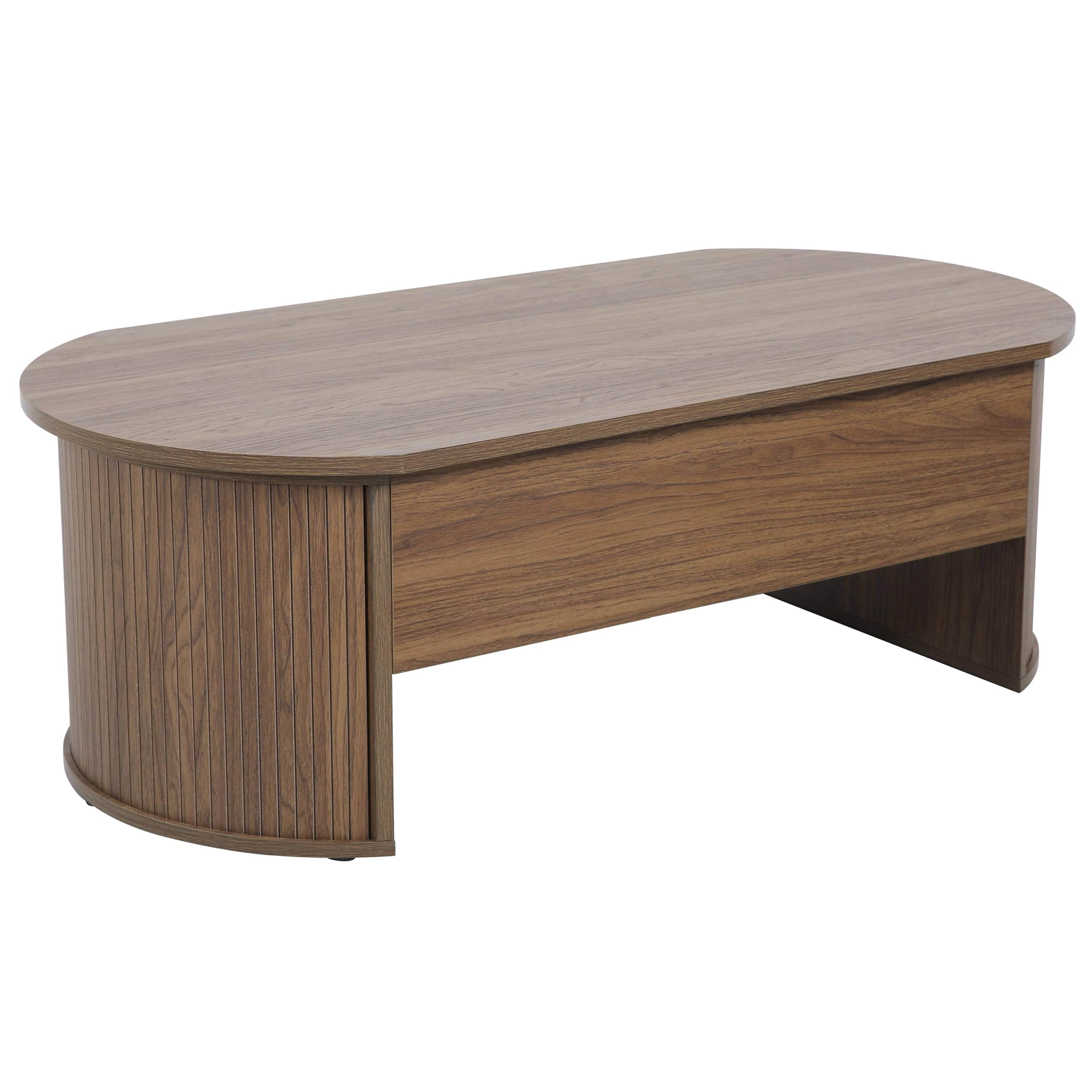 Oviala Mesa de centro ovalada con tablero plegable en efecto madera oscura
