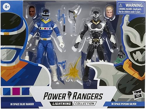 Hasbro Power Rangers Lightning Collection - Figura de acción de 6 pulgadas, paquete de 2 unidades en Space Blue Ranger y Psycho Silver Ranger