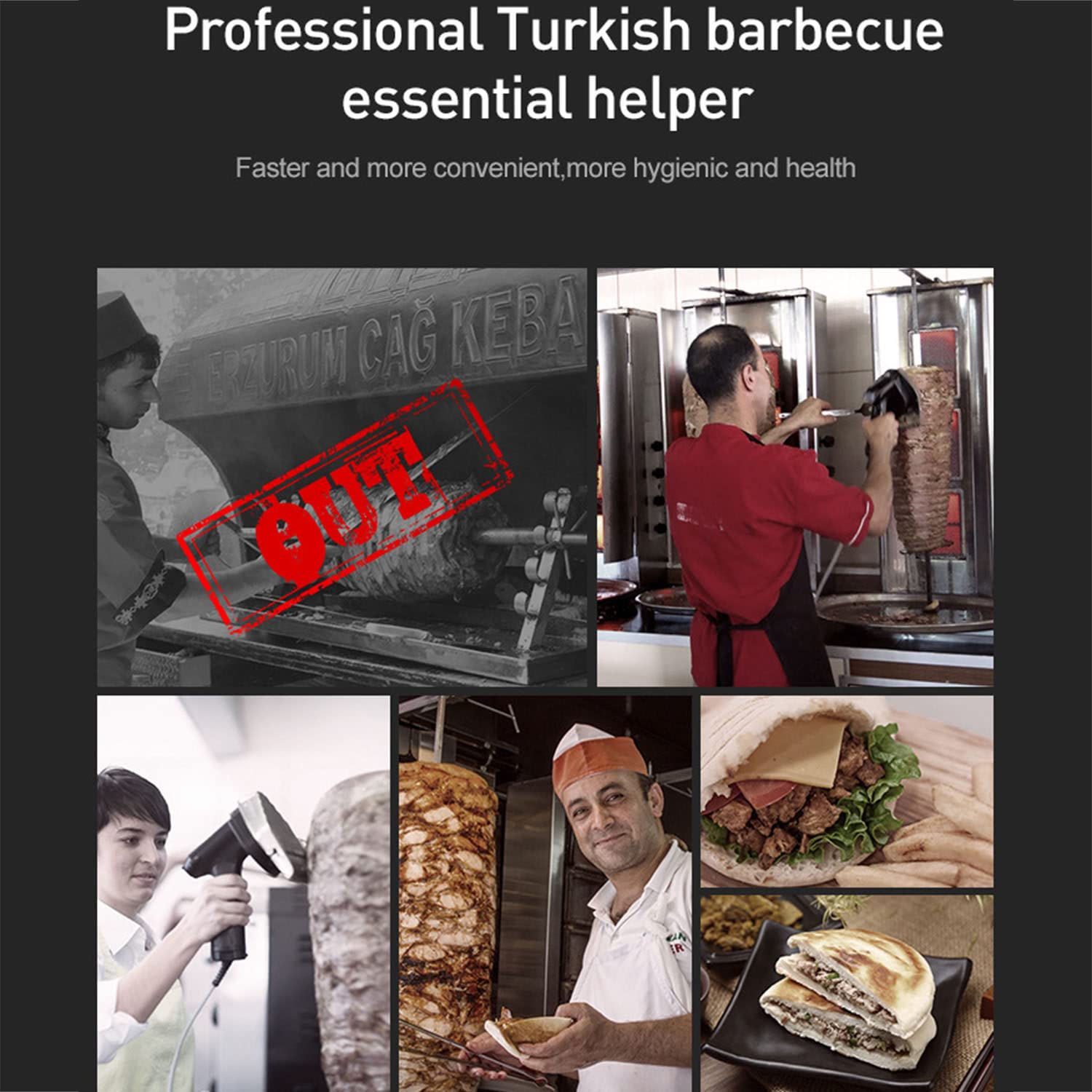 Cortadora Eléctrica Kebab Cuchillo de Barbacoa,Cuchillo Eléctrico for Kebab,Mano Kebab Cutter Cuchillo de Trinchar Eléctrico,Cortador De Kebab Eléctrico con Corte De 2 Cuchillas