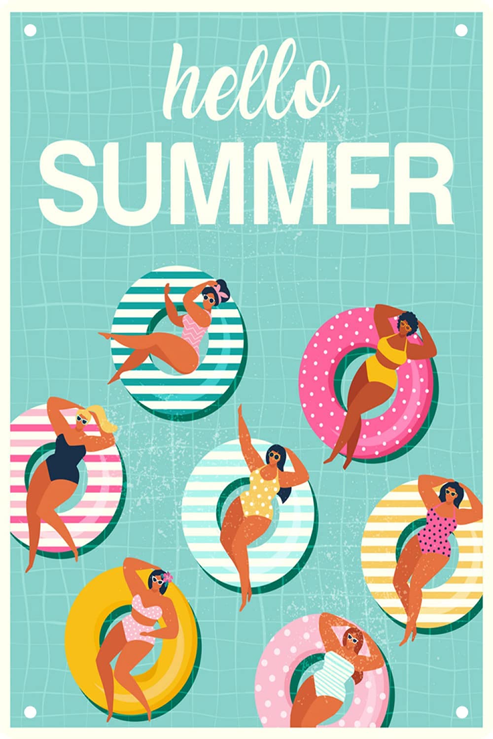 Lawenp Hello Summer Swimming Pool Vintage Wall Decor Bar Decor Aluminum Sign for Home Kitchen Bar Funny Sarcastic Metal 8 x 12 Inches Tin Sign