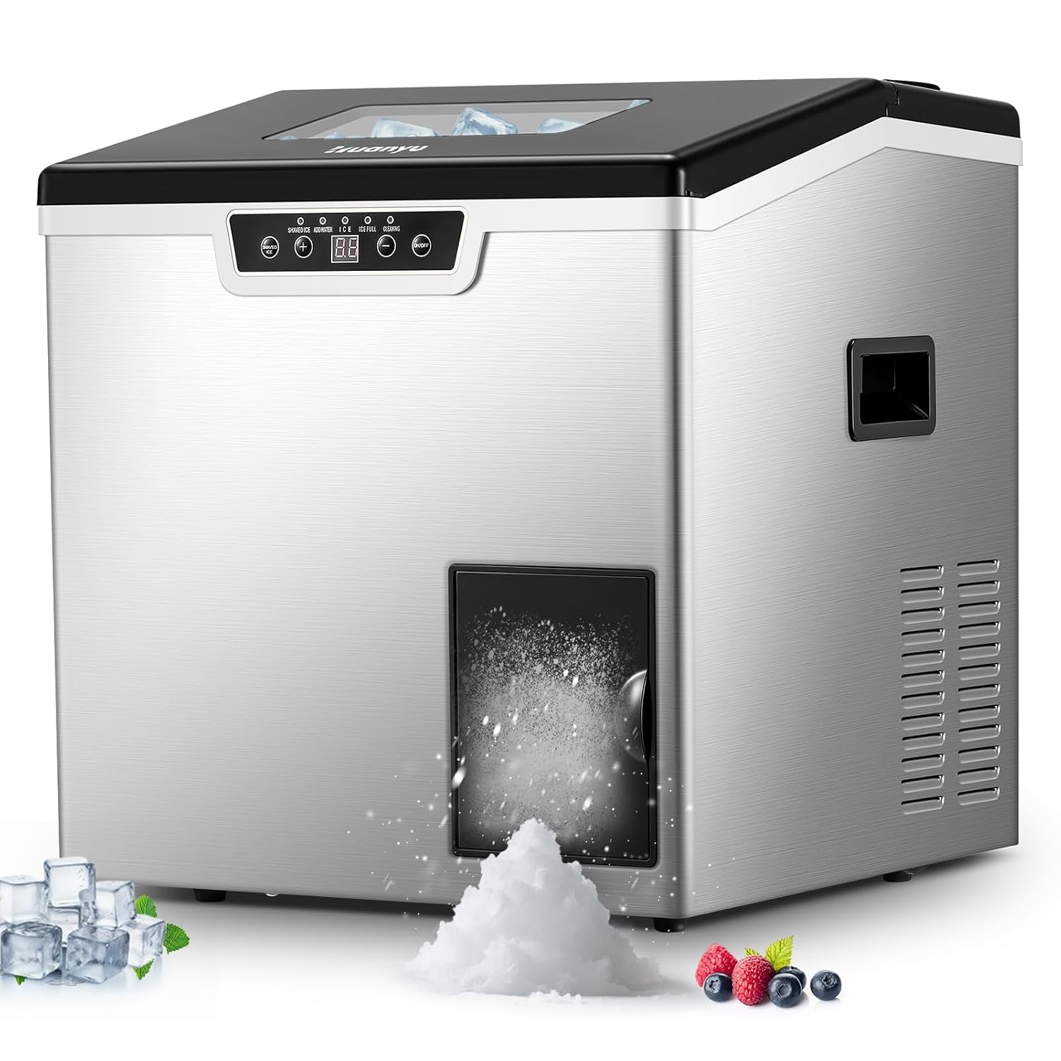 Huanyu 2-in-1 Ice Maker and Shaver Machine, 44lbs/Day High Output, 3 Water Supply Modes, Adjustable Ice Thickness,Automatic Self-Cleaning, Compact for Countertop