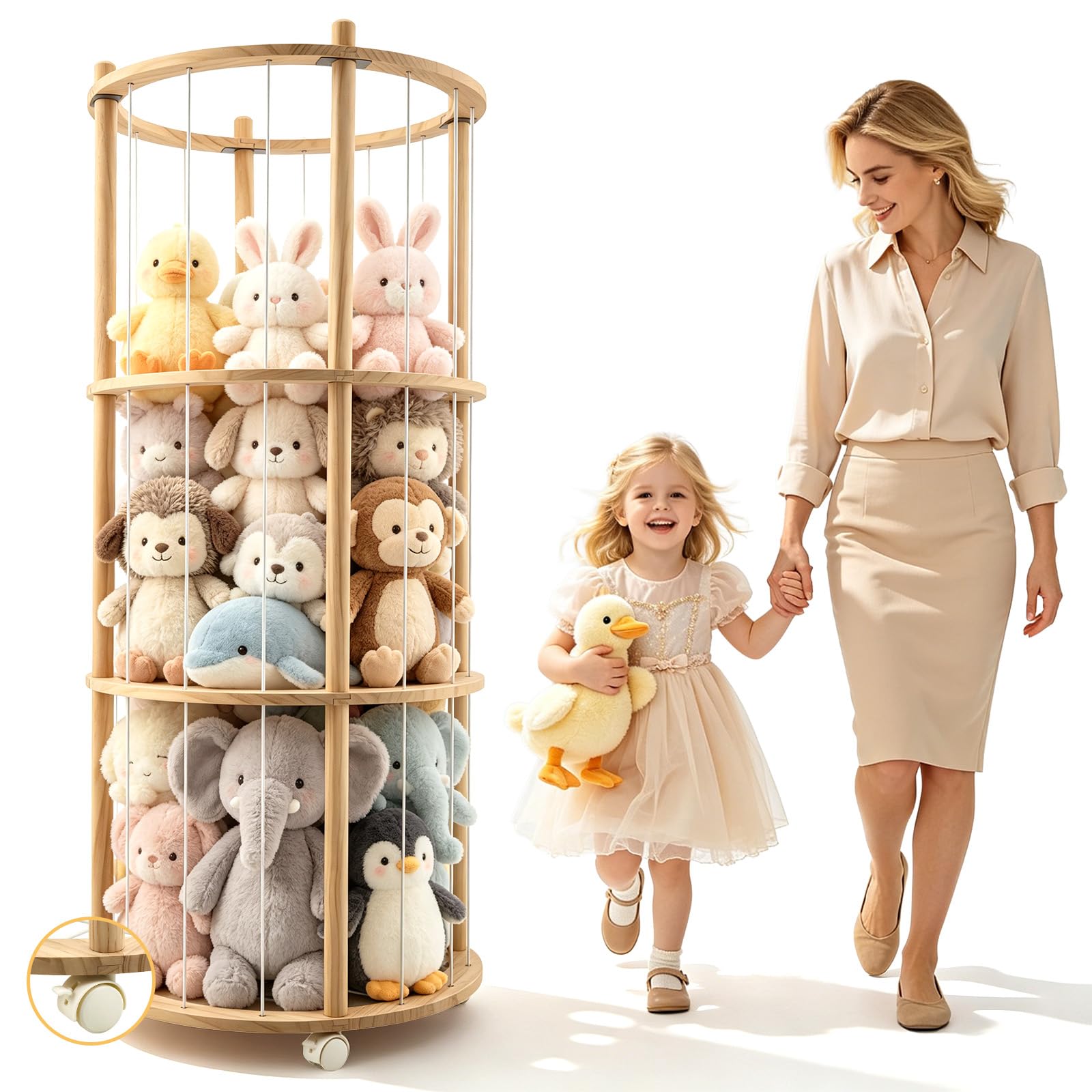 Rangement Peluches En Bois,Range Peluches Avec Roues Équipées De Freins 360° Grande Capacité 137 X 51 X 51 Cm,Rangement Doudou Pour Chambres D'Enfants,Salles De Jeux,Salons