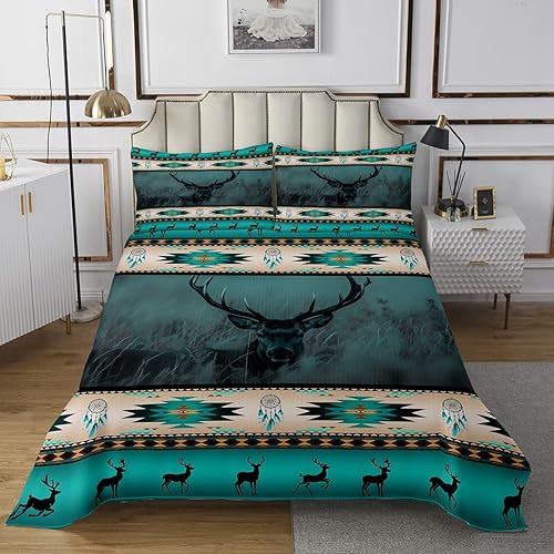 Miniatura 2 de Juego de colcha de ciervo de alce, tribu étnica, flechas aztecas, juego de edredón de atrapasueños tribales africanos, juego de cama individual