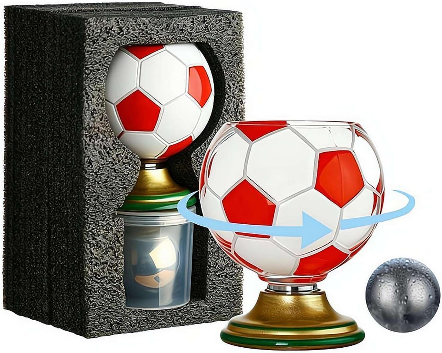 Verre à bière football rotatif et socle doré pour animer vos soirées de match entre amis