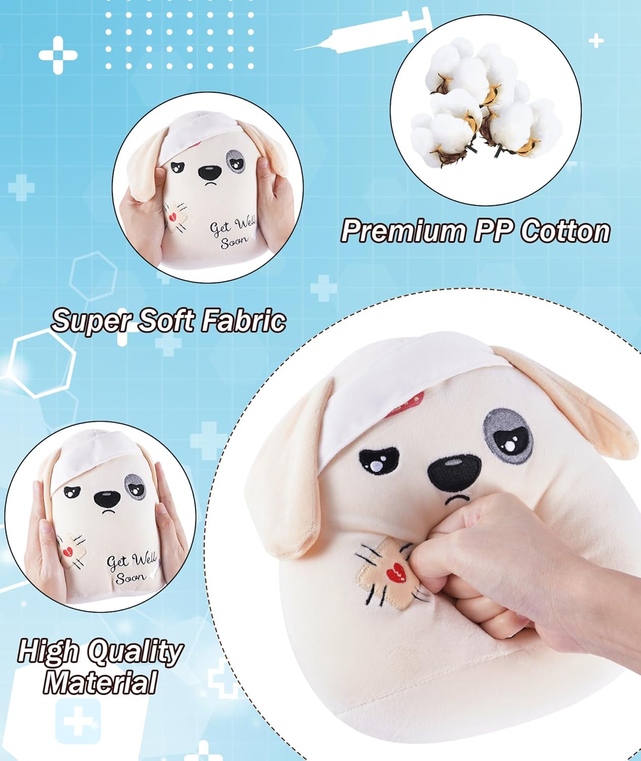Get Well Soon Dog Plush - Dog Stuffed Animals Apricot Plushie Toys with Injury Bandage, Kids' Pillow Cushion, Gifts for Patient Girls Boys，9 Inch - Image 4