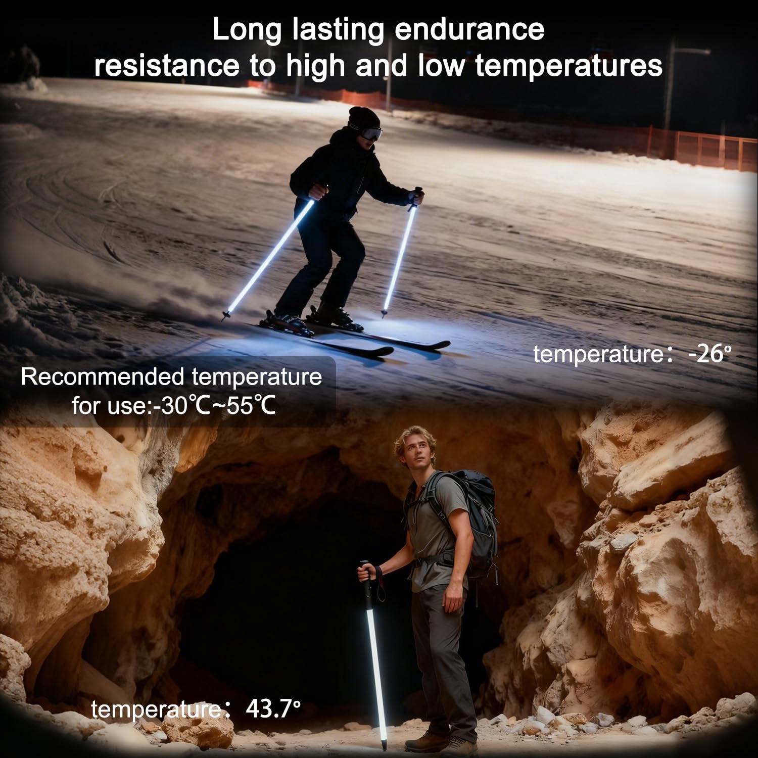 Bastón de senderismo luminoso LED Glow 2026 | Bastón de senderismo iluminado 8H, agarre antideslizante, supervivencia táctica para camping, mochileros, montañismo