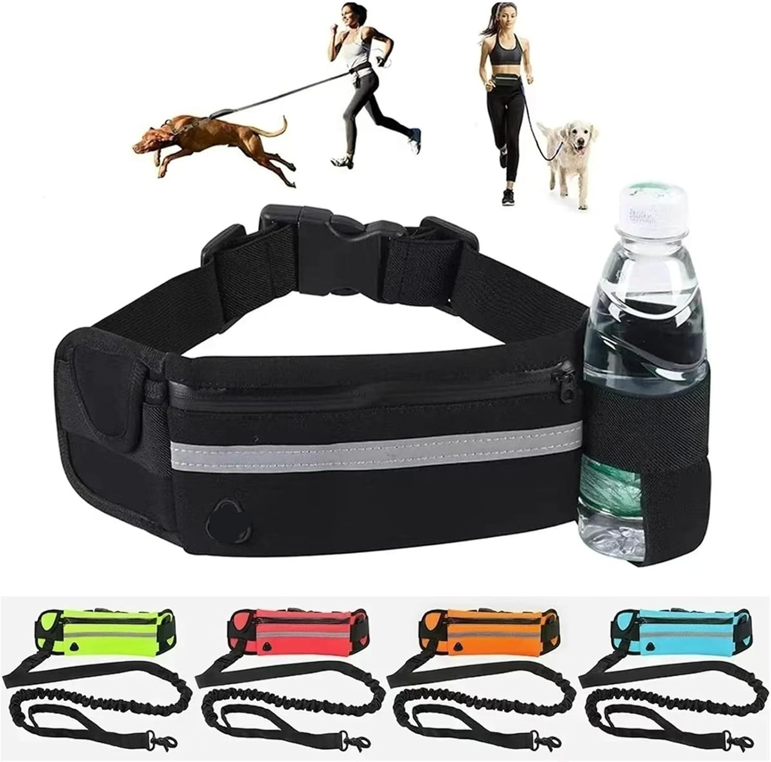 Dog Running Waist Leash with Waist Bag, Elastic Retractable Belt, Reflective Buckle Nylon Pet Traction Rope(Green)