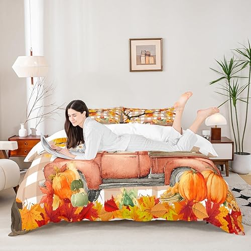 Miniatura 9 de Juego de funda de edredón para niños de hoja de arce, tamaño Queen, juego de ropa de cama de otoño con plantas de otoño, decoración de