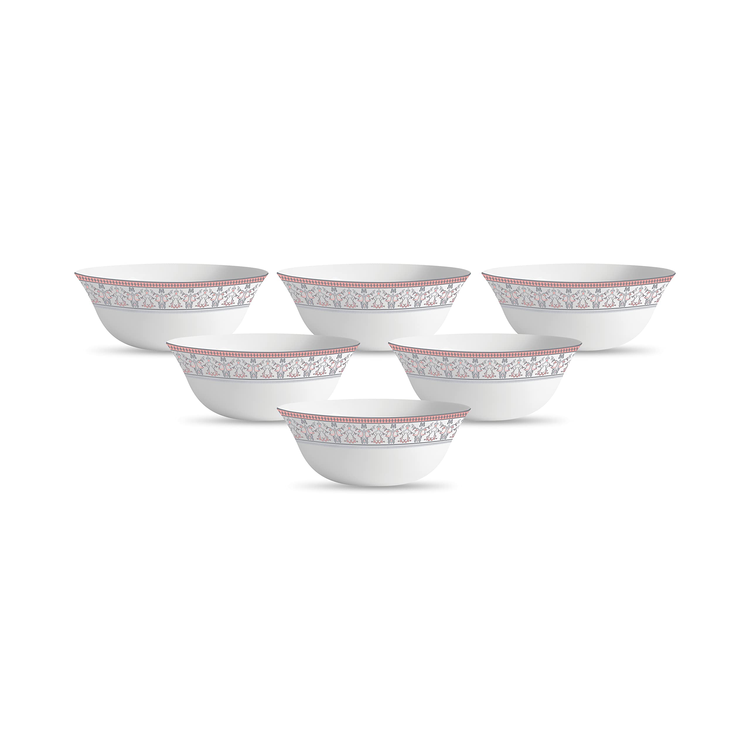 La Opala Diva Sovrana Collection Opal Glass Crockery | Vegetable Bowl 180 ml Set of 6 Moroccan Pink | Bowls for dal & condiments | Microwave Safe | 100% Vegetarian | Extra Strong | Super Light & White