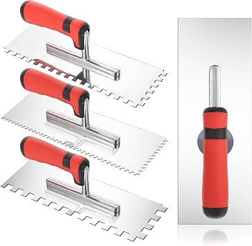 4 PcsTile Tools Stainless Steel Square Notched Trowel Set Notch Size 5/32" & 5/16" & 1/2" Masonry Hand Kit for Wall Floor Tiling Installation