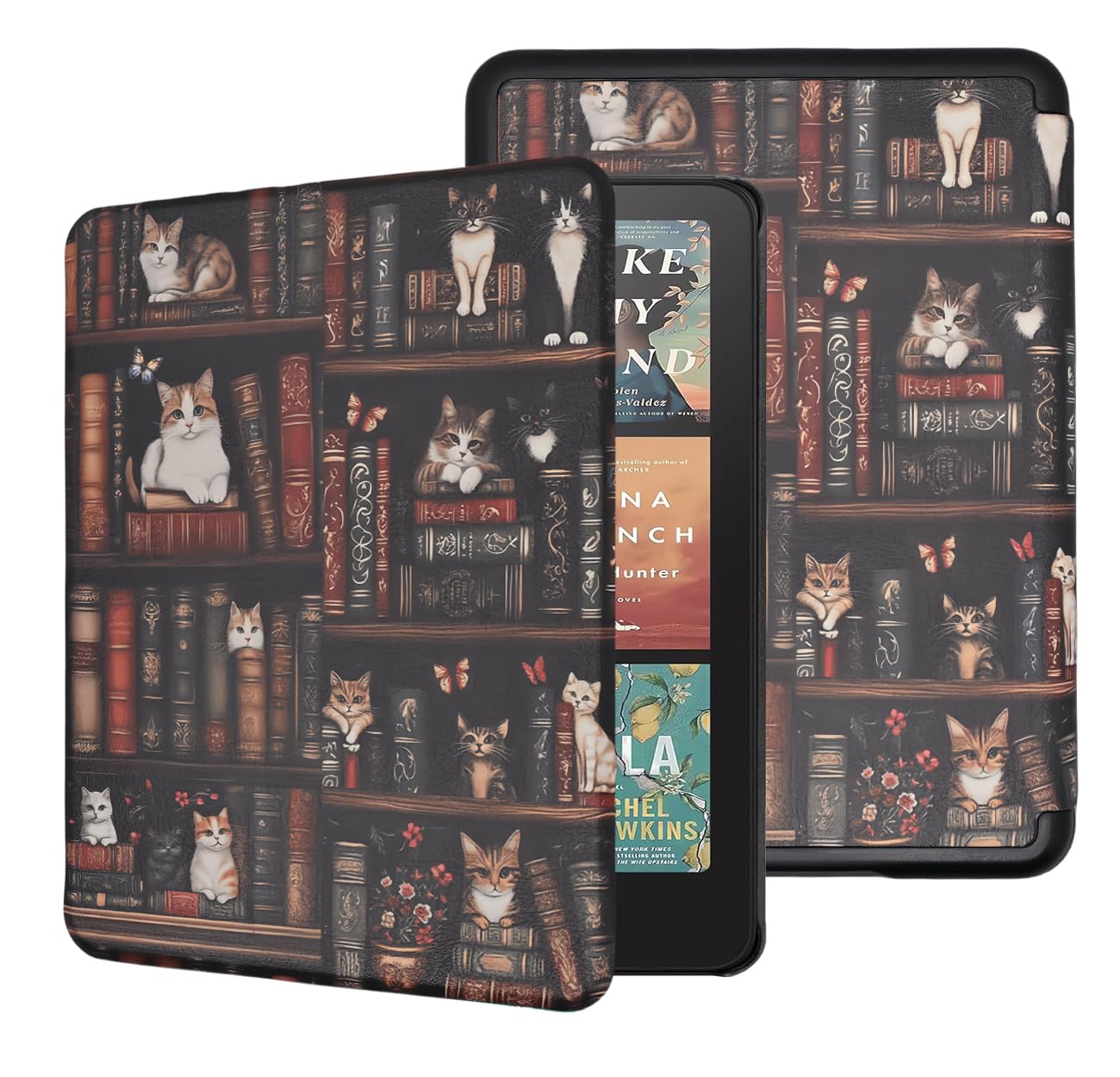 Étui pour Kindle Paperwhite 12{^>e<^} génération 2024 (7") et Kindle Colorsoft Signature Edition, cadeau d'étagère, cadeau pour femme, housse de protection légère et pliable avec dragonne, chat