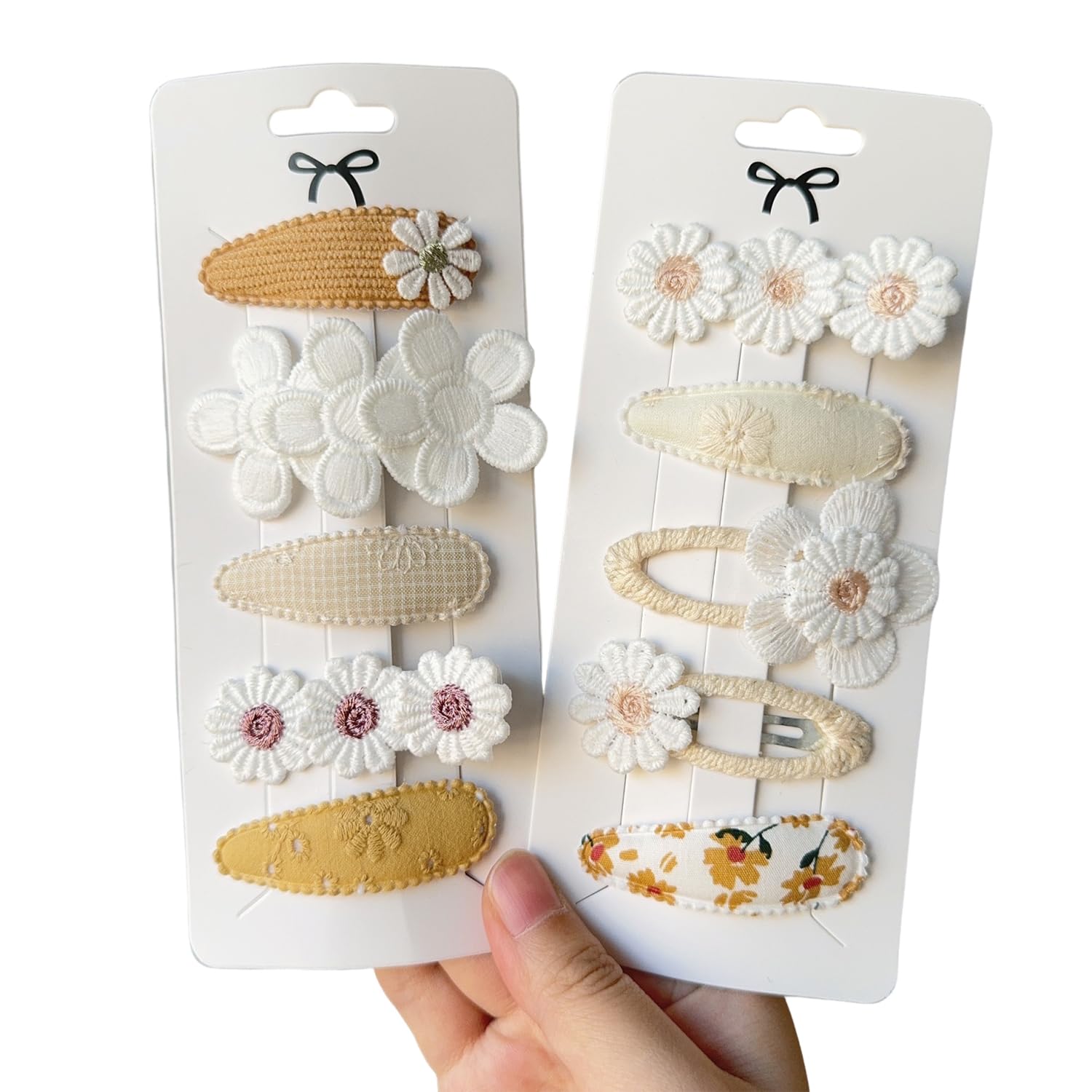 LYZOURBB 10PCs Baby Girl Hair Clips Lace Flowers Hair Barrettes Bows Clips