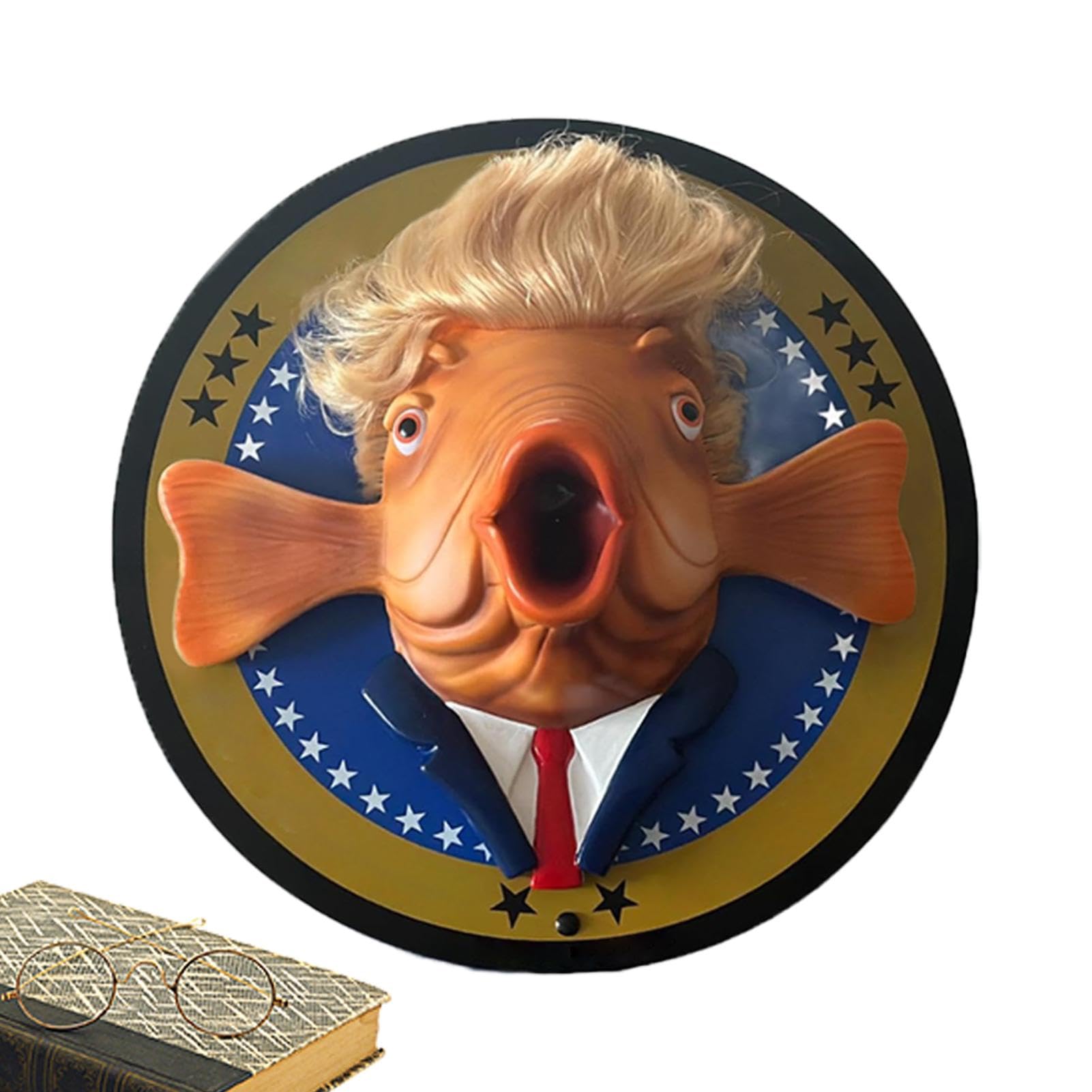 Décoration de visage humain sur poisson rond drôle et mural