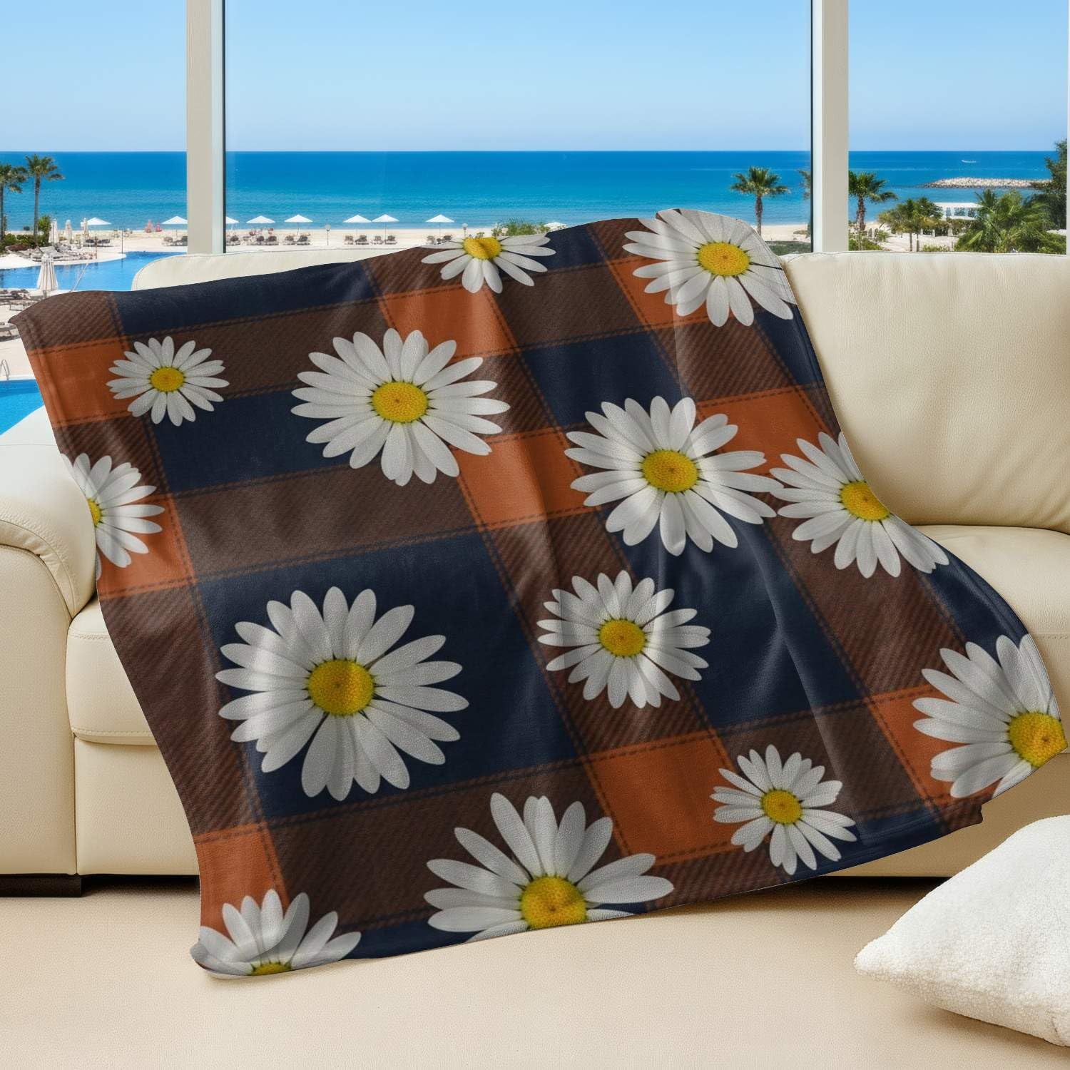 Couverture en flanelle marguerites douillette pour soirées cocooning salon et lit