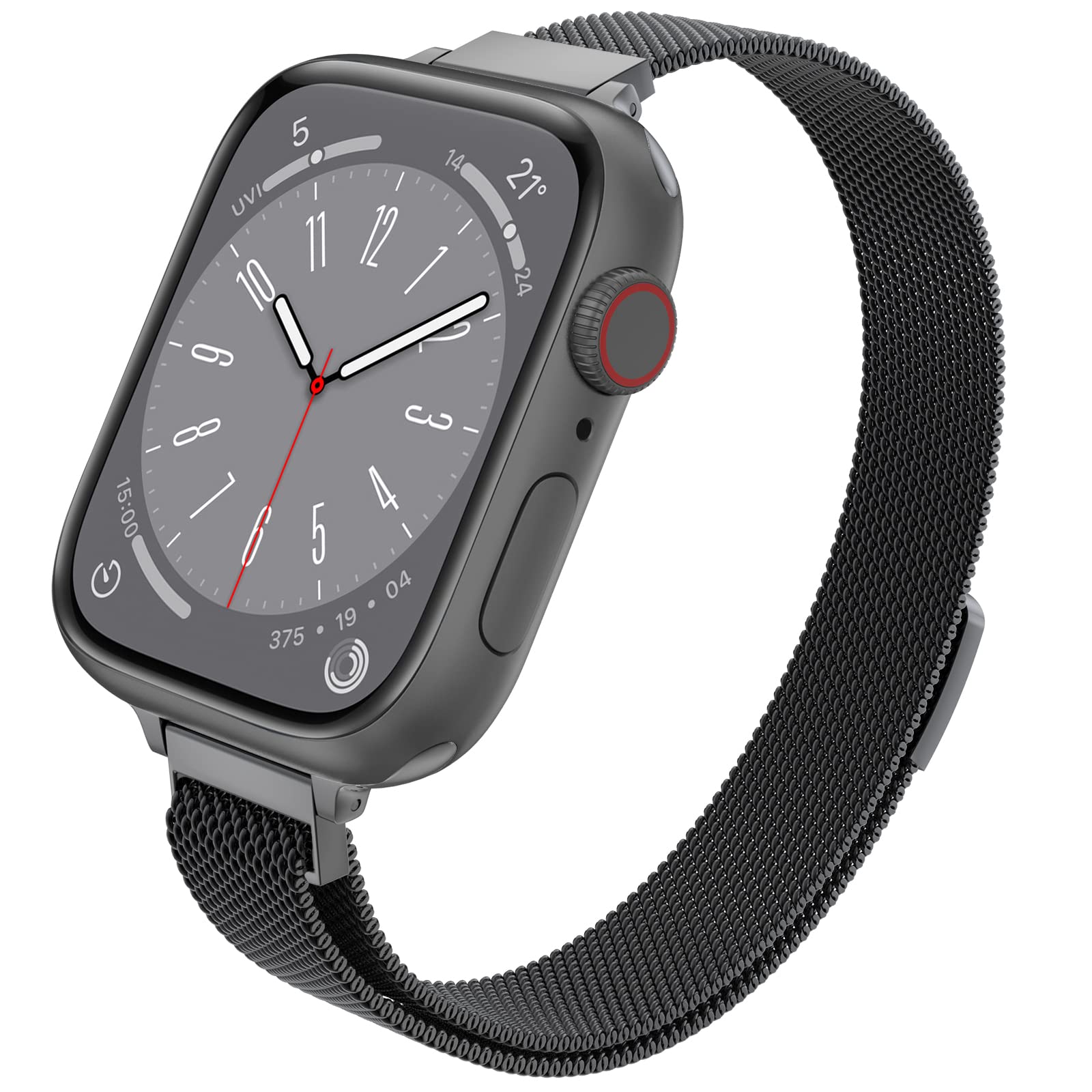 LELONG Slim Watch Band Compatible with Apple 38mm 40mm 41mm 42mm 44mm 45mm 49mm,Stainless Steel Replacement for iWatch Bands Series 9,Ultra 2,SE,Ultra 8 7 6 5 4 3 2 1(Black,45mm/44mm/42mm/49mm)