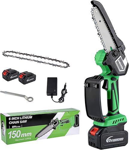 6 Inch Mini Chainsaw Cordless Brushless, 18V Electric Chain Saw with 2x 4.0Ah Batteries & Manual Oiling System, One-Handed Handheld Power Pruning