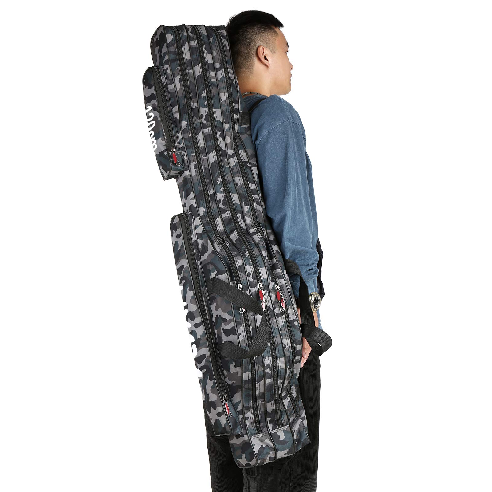 Sac de Pêche Lixada 3 Couches Bandoulière 90 cm Portable Pliable Canne à Pêche Étui