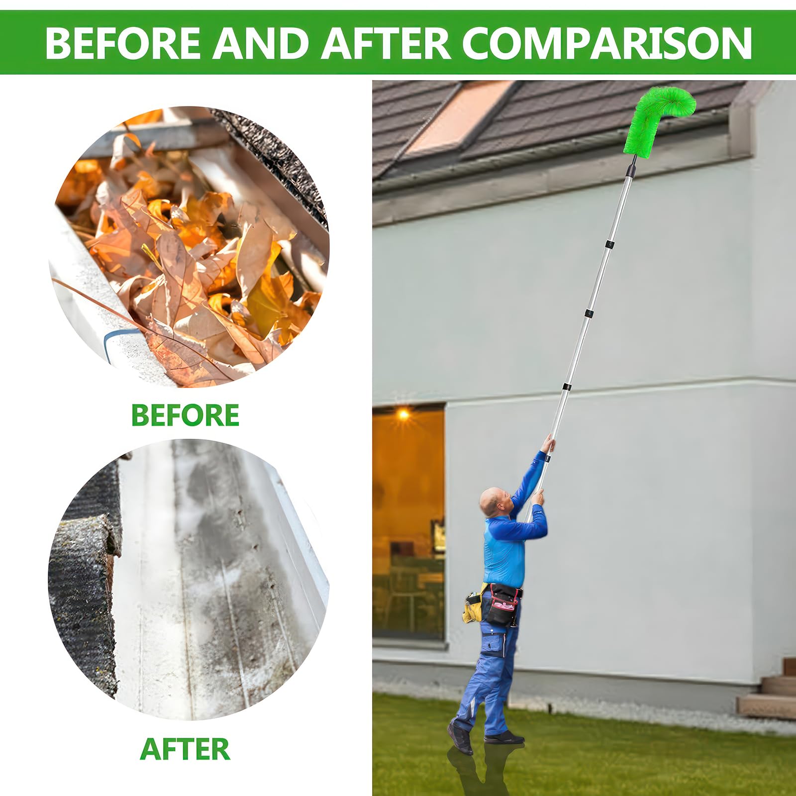 2-in-1 Gutter Cleaning Tools, 320cm Gutter Cleaning Tools Telescopic with Gutter Brush & Leaf Shovel - Image 3