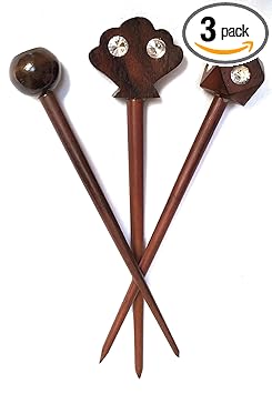 Master Arts Wooden Juda Stick Bun Stick Hair Accessories Hair Clip Hair Pin Juda Pin Juda Clip ( PACK OF 3 PCS)