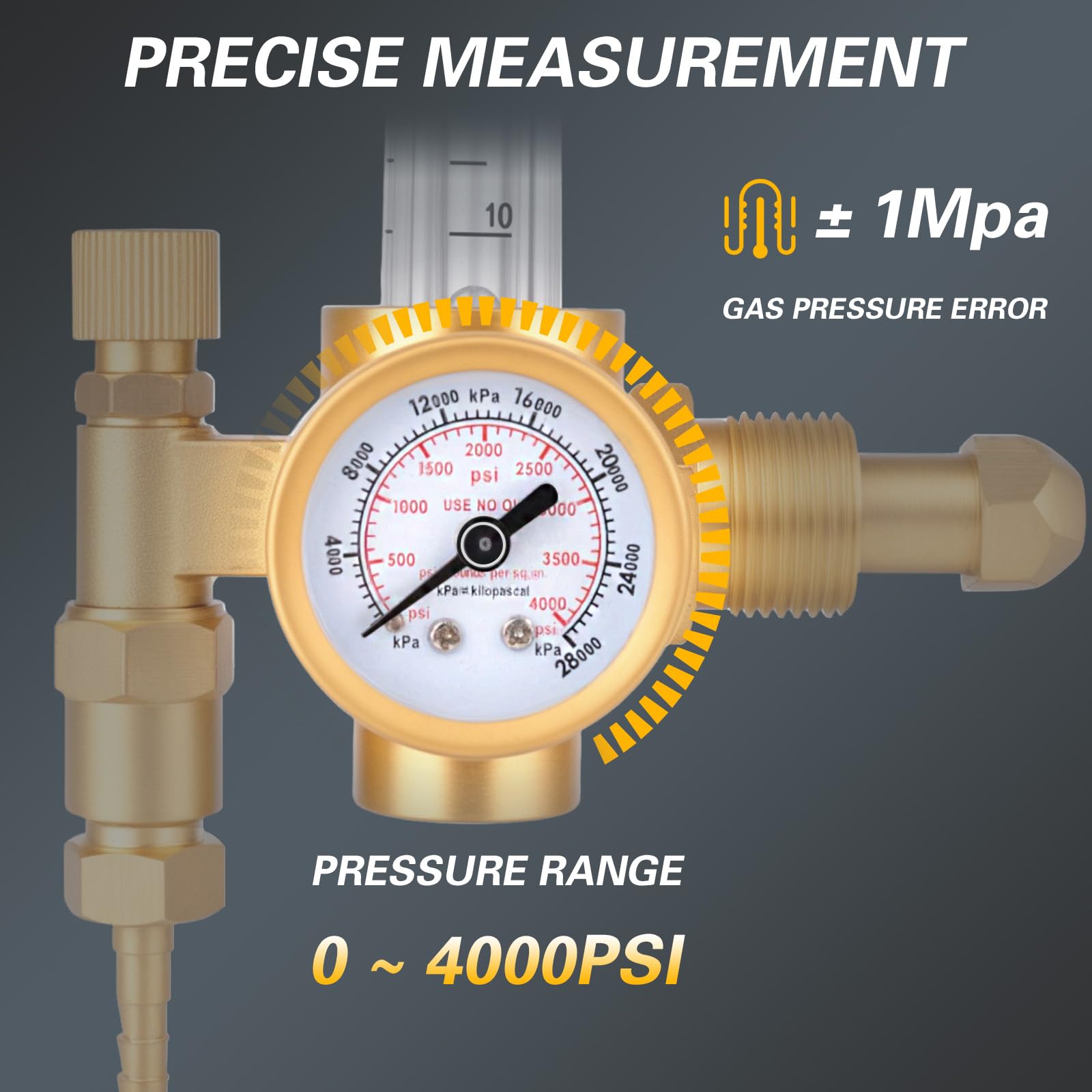 Regulator argonu CO2 z wlotem CGA-580, regulator ciśnienia gazu 0-4000 PSI do spawarek TIG MIG, wysoka precyzja przepływu do spawania argonem