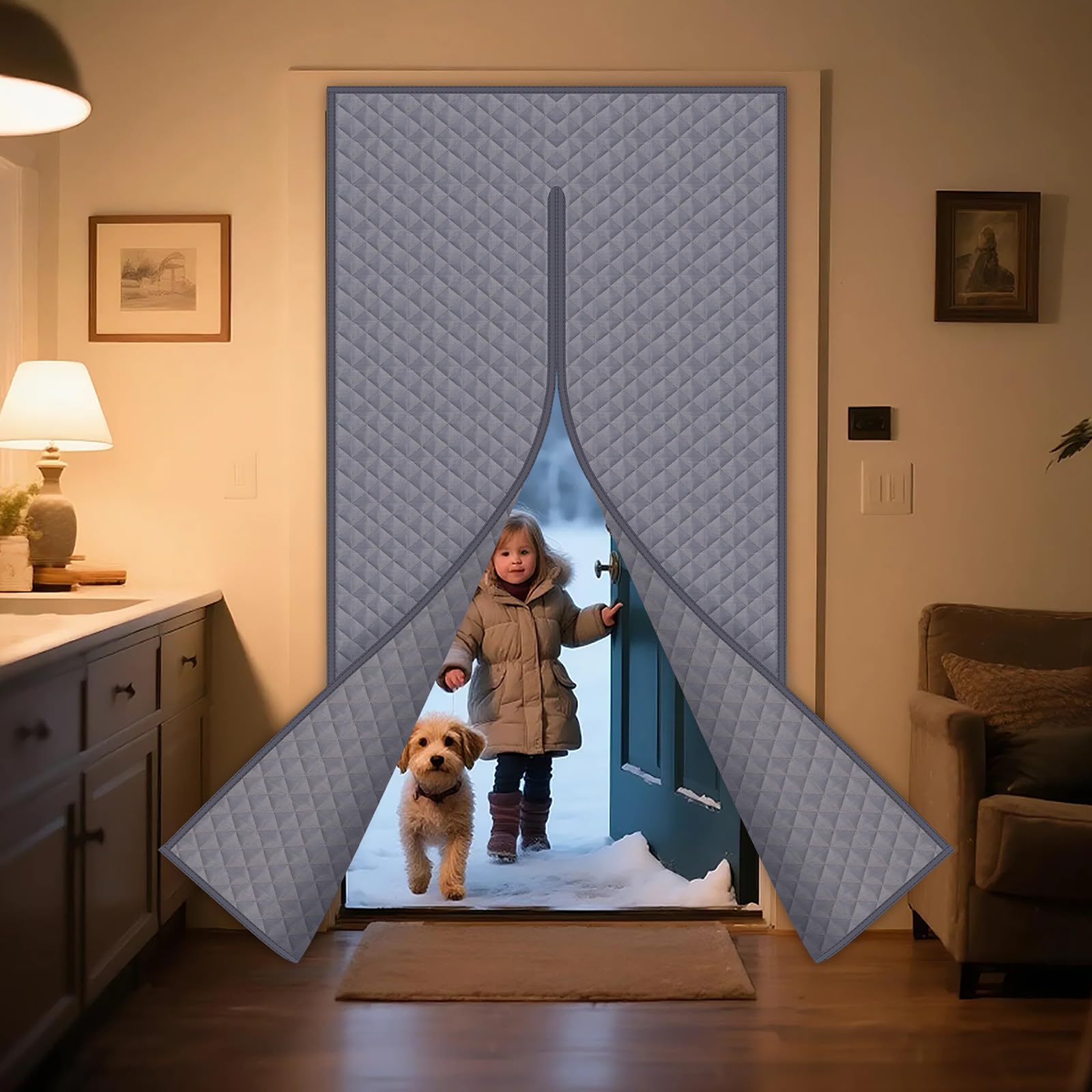 Oudain Heating Magnetic Thermal Insulated Door Window Curtain Windproof Upgraded Oxford Cloth Filled with Thicken Cotton Extra Long Wire for Garage Attic Doorways Hallway Dirt Gray(38 x 82 Inches)-image-37