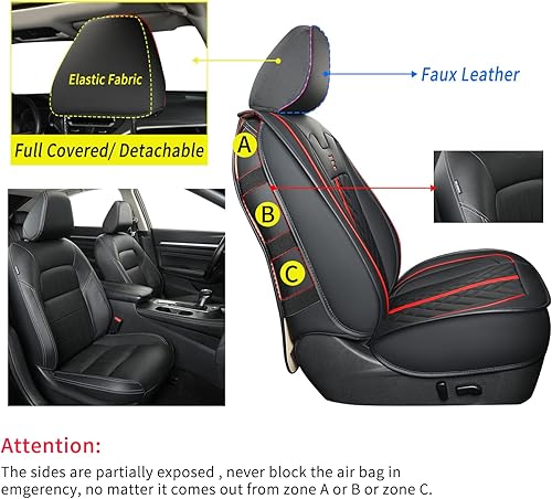Miniatura 3 de LUCKYMAN CLUB Altima - Fundas de asiento para Nissan Altima S SR SV SL Platinum Sedan 2013-2024 con piel sintética resistente al agua (negro y rojo)