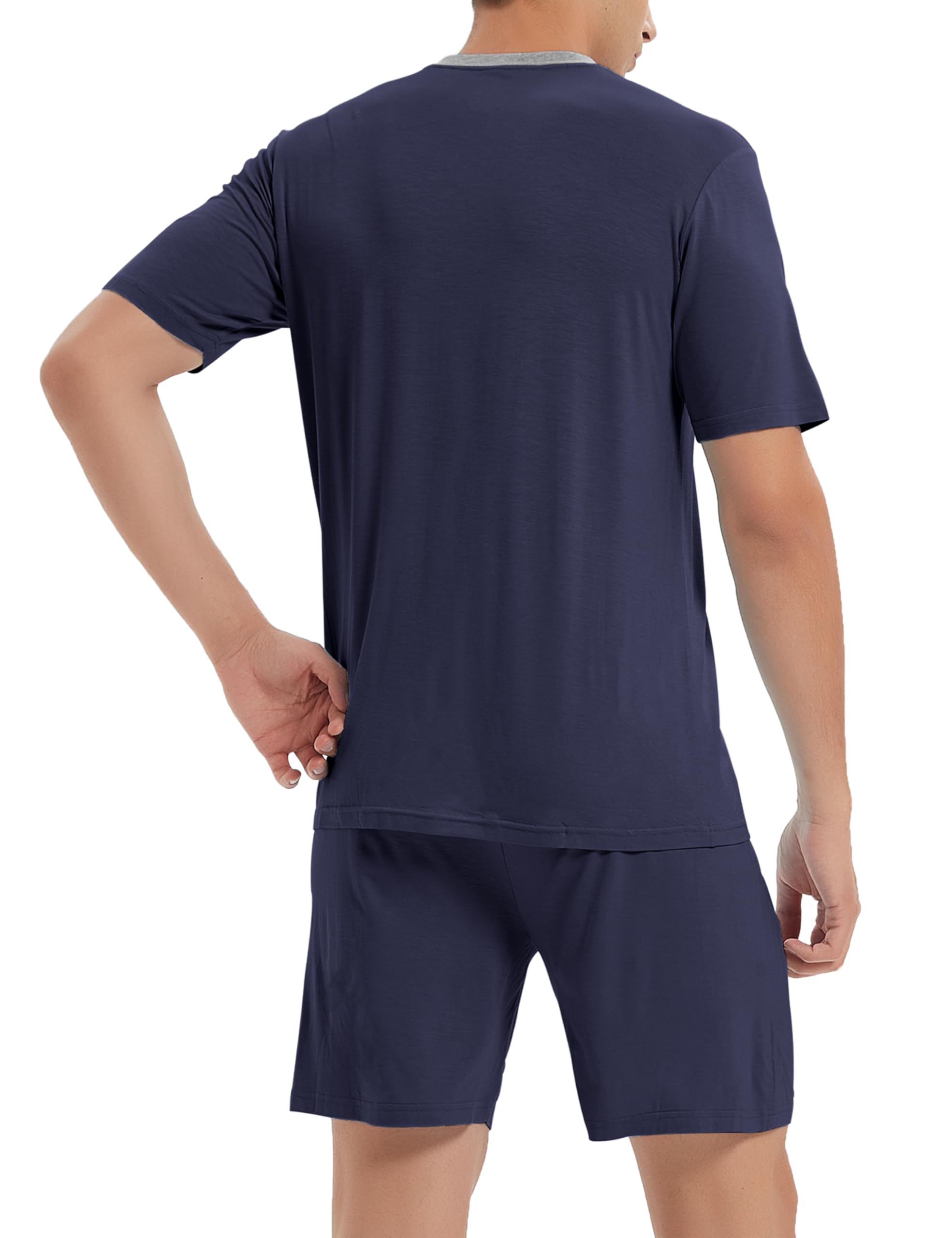 MoFiz Herren Schlafanzug Kurz Pyjama-Set Weich Zweiteilig V Ausschnitt Kurzarm T-Shirt & Schlafhose Kurz Hausanzug Loungewear Nachtwäsche Set mit Taschen